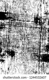 Grunge overlay layer. Abstract black and white vector background. Monochrome vintage surface with dirty pattern in cracks, spots, dots. Old wall in dark horror style design