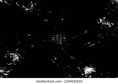 Grunge overlay layer. Abstract black and white vector background. Monochrome vintage surface with dirty pattern in cracks, spots, dots. Old wall in dark horror style design