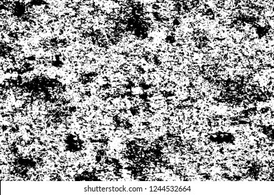 Grunge overlay layer. Abstract black and white vector background. Monochrome vintage surface with dirty pattern in cracks, spots, dots. Old wall in dark horror style design