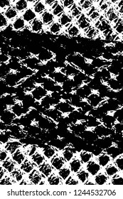 Grunge overlay layer. Abstract black and white vector background. Monochrome vintage surface with dirty pattern in cracks, spots, dots. Old wall in dark horror style design