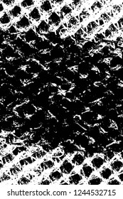 Grunge overlay layer. Abstract black and white vector background. Monochrome vintage surface with dirty pattern in cracks, spots, dots. Old wall in dark horror style design