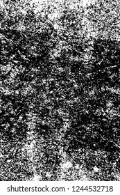 Grunge overlay layer. Abstract black and white vector background. Monochrome vintage surface with dirty pattern in cracks, spots, dots. Old wall in dark horror style design