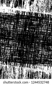 Grunge overlay layer. Abstract black and white vector background. Monochrome vintage surface with dirty pattern in cracks, spots, dots. Old wall in dark horror style design