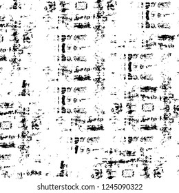 Grunge overlay layer. Abstract black and white vector background. Monochrome vintage surface with dirty pattern in cracks, spots, dots. Old wall in dark horror style design