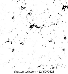 Grunge overlay layer. Abstract black and white vector background. Monochrome vintage surface with dirty pattern in cracks, spots, dots. Old wall in dark horror style design