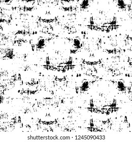 Grunge overlay layer. Abstract black and white vector background. Monochrome vintage surface with dirty pattern in cracks, spots, dots. Old wall in dark horror style design