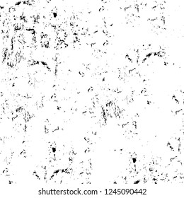 Grunge overlay layer. Abstract black and white vector background. Monochrome vintage surface with dirty pattern in cracks, spots, dots. Old wall in dark horror style design