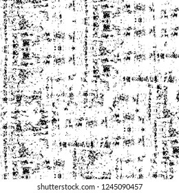 Grunge overlay layer. Abstract black and white vector background. Monochrome vintage surface with dirty pattern in cracks, spots, dots. Old wall in dark horror style design
