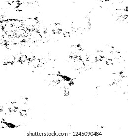 Grunge overlay layer. Abstract black and white vector background. Monochrome vintage surface with dirty pattern in cracks, spots, dots. Old wall in dark horror style design