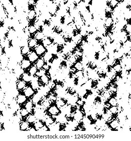Grunge overlay layer. Abstract black and white vector background. Monochrome vintage surface with dirty pattern in cracks, spots, dots. Old wall in dark horror style design