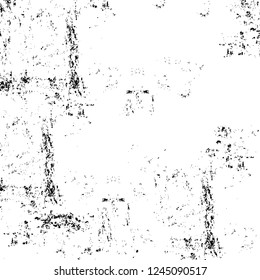 Grunge overlay layer. Abstract black and white vector background. Monochrome vintage surface with dirty pattern in cracks, spots, dots. Old wall in dark horror style design
