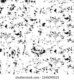 Grunge overlay layer. Abstract black and white vector background. Monochrome vintage surface with dirty pattern in cracks, spots, dots. Old wall in dark horror style design