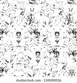 Grunge overlay layer. Abstract black and white vector background. Monochrome vintage surface with dirty pattern in cracks, spots, dots. Old wall in dark horror style design