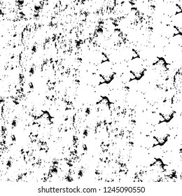 Grunge overlay layer. Abstract black and white vector background. Monochrome vintage surface with dirty pattern in cracks, spots, dots. Old wall in dark horror style design