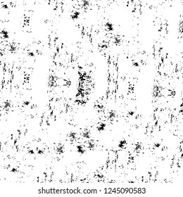 Grunge overlay layer. Abstract black and white vector background. Monochrome vintage surface with dirty pattern in cracks, spots, dots. Old wall in dark horror style design