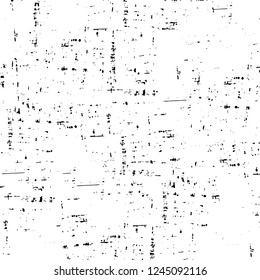 Grunge overlay layer. Abstract black and white vector background. Monochrome vintage surface with dirty pattern in cracks, spots, dots. Old wall in dark horror style design