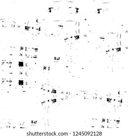 Grunge overlay layer. Abstract black and white vector background. Monochrome vintage surface with dirty pattern in cracks, spots, dots. Old wall in dark horror style design