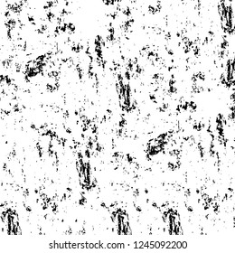 Grunge overlay layer. Abstract black and white vector background. Monochrome vintage surface with dirty pattern in cracks, spots, dots. Old wall in dark horror style design