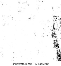 Grunge overlay layer. Abstract black and white vector background. Monochrome vintage surface with dirty pattern in cracks, spots, dots. Old wall in dark horror style design