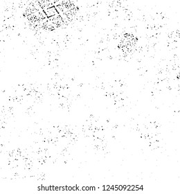 Grunge overlay layer. Abstract black and white vector background. Monochrome vintage surface with dirty pattern in cracks, spots, dots. Old wall in dark horror style design