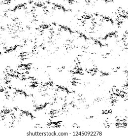 Grunge overlay layer. Abstract black and white vector background. Monochrome vintage surface with dirty pattern in cracks, spots, dots. Old wall in dark horror style design