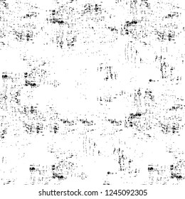 Grunge overlay layer. Abstract black and white vector background. Monochrome vintage surface with dirty pattern in cracks, spots, dots. Old wall in dark horror style design