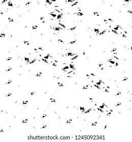 Grunge overlay layer. Abstract black and white vector background. Monochrome vintage surface with dirty pattern in cracks, spots, dots. Old wall in dark horror style design
