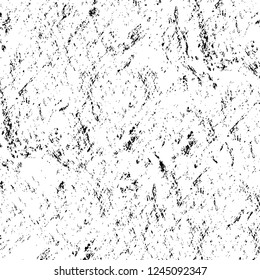 Grunge overlay layer. Abstract black and white vector background. Monochrome vintage surface with dirty pattern in cracks, spots, dots. Old wall in dark horror style design
