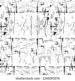 Grunge overlay layer. Abstract black and white vector background. Monochrome vintage surface with dirty pattern in cracks, spots, dots. Old wall in dark horror style design