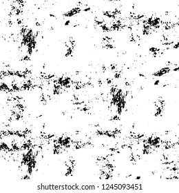 Grunge overlay layer. Abstract black and white vector background. Monochrome vintage surface with dirty pattern in cracks, spots, dots. Old wall in dark horror style design