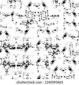 Grunge overlay layer. Abstract black and white vector background. Monochrome vintage surface with dirty pattern in cracks, spots, dots. Old wall in dark horror style design
