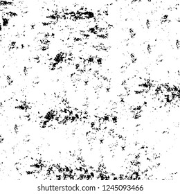 Grunge overlay layer. Abstract black and white vector background. Monochrome vintage surface with dirty pattern in cracks, spots, dots. Old wall in dark horror style design