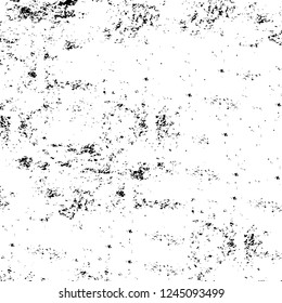 Grunge overlay layer. Abstract black and white vector background. Monochrome vintage surface with dirty pattern in cracks, spots, dots. Old wall in dark horror style design