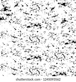 Grunge overlay layer. Abstract black and white vector background. Monochrome vintage surface with dirty pattern in cracks, spots, dots. Old wall in dark horror style design