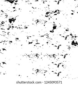 Grunge overlay layer. Abstract black and white vector background. Monochrome vintage surface with dirty pattern in cracks, spots, dots. Old wall in dark horror style design