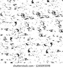 Grunge overlay layer. Abstract black and white vector background. Monochrome vintage surface with dirty pattern in cracks, spots, dots. Old wall in dark horror style design