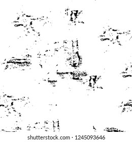 Grunge overlay layer. Abstract black and white vector background. Monochrome vintage surface with dirty pattern in cracks, spots, dots. Old wall in dark horror style design