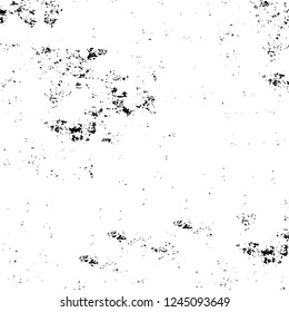 Grunge overlay layer. Abstract black and white vector background. Monochrome vintage surface with dirty pattern in cracks, spots, dots. Old wall in dark horror style design