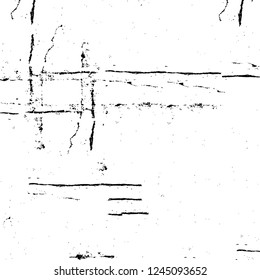 Grunge overlay layer. Abstract black and white vector background. Monochrome vintage surface with dirty pattern in cracks, spots, dots. Old wall in dark horror style design