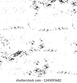 Grunge overlay layer. Abstract black and white vector background. Monochrome vintage surface with dirty pattern in cracks, spots, dots. Old wall in dark horror style design