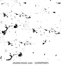 Grunge overlay layer. Abstract black and white vector background. Monochrome vintage surface with dirty pattern in cracks, spots, dots. Old wall in dark horror style design