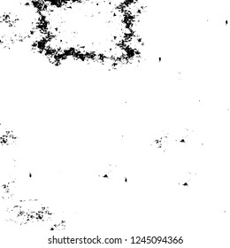 Grunge overlay layer. Abstract black and white vector background. Monochrome vintage surface with dirty pattern in cracks, spots, dots. Old wall in dark horror style design