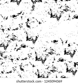 Grunge overlay layer. Abstract black and white vector background. Monochrome vintage surface with dirty pattern in cracks, spots, dots. Old wall in dark horror style design