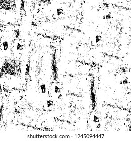 Grunge overlay layer. Abstract black and white vector background. Monochrome vintage surface with dirty pattern in cracks, spots, dots. Old wall in dark horror style design