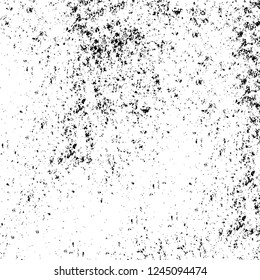 Grunge overlay layer. Abstract black and white vector background. Monochrome vintage surface with dirty pattern in cracks, spots, dots. Old wall in dark horror style design