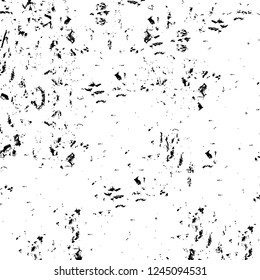 Grunge overlay layer. Abstract black and white vector background. Monochrome vintage surface with dirty pattern in cracks, spots, dots. Old wall in dark horror style design