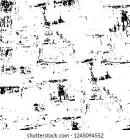 Grunge overlay layer. Abstract black and white vector background. Monochrome vintage surface with dirty pattern in cracks, spots, dots. Old wall in dark horror style design