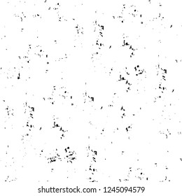 Grunge overlay layer. Abstract black and white vector background. Monochrome vintage surface with dirty pattern in cracks, spots, dots. Old wall in dark horror style design