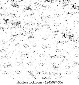 Grunge overlay layer. Abstract black and white vector background. Monochrome vintage surface with dirty pattern in cracks, spots, dots. Old wall in dark horror style design