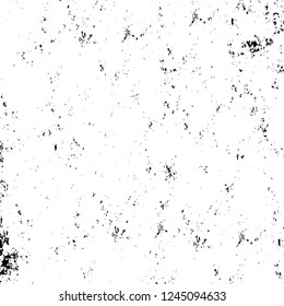 Grunge overlay layer. Abstract black and white vector background. Monochrome vintage surface with dirty pattern in cracks, spots, dots. Old wall in dark horror style design